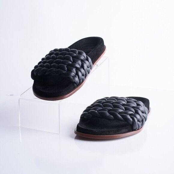 Chloe Womens Black Kacey Flats Braided Slide Sandals Shoe Leather US 8 EU 38 - Picture 2 of 9